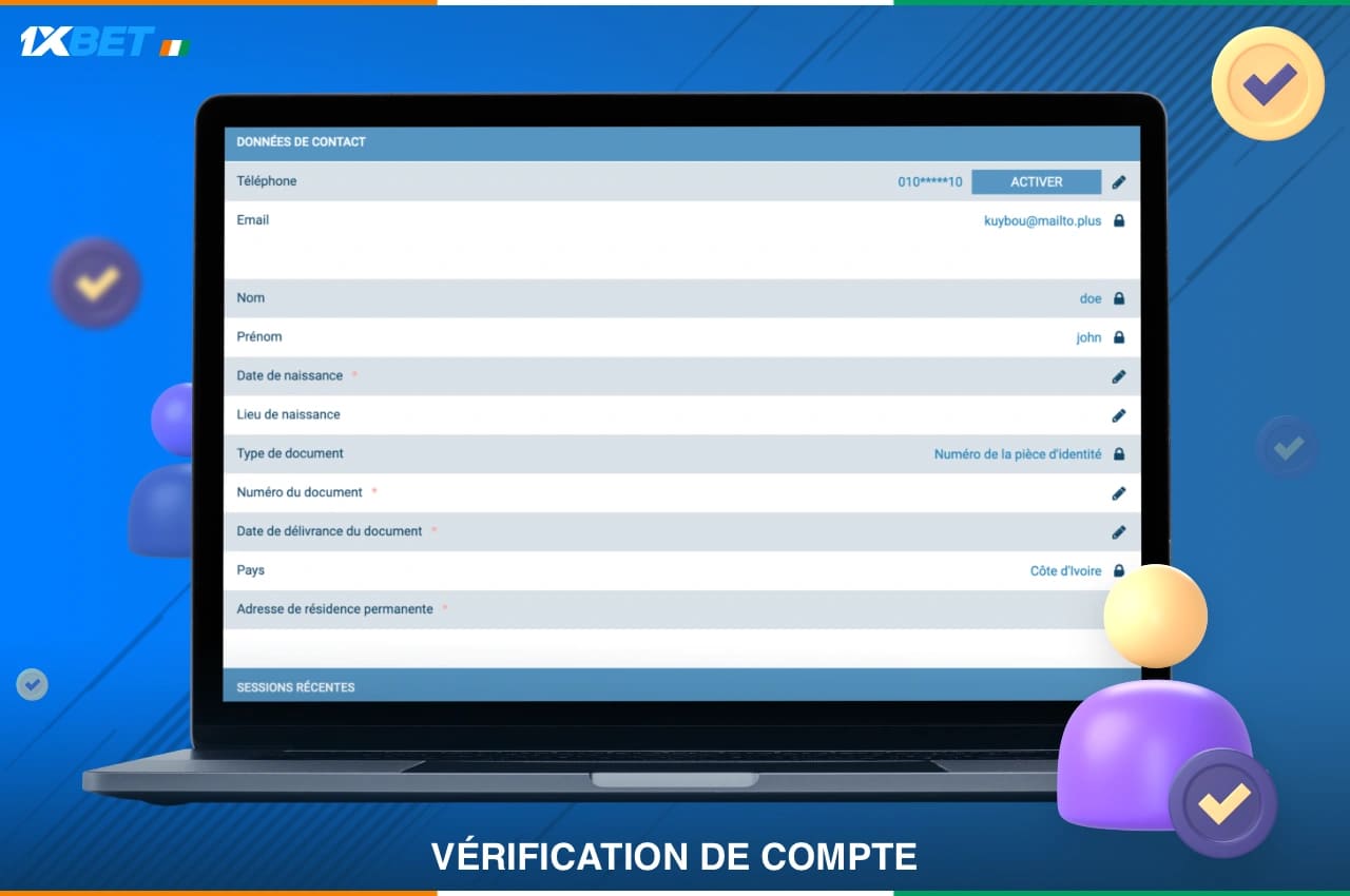 Vérification du compte 1xBet.